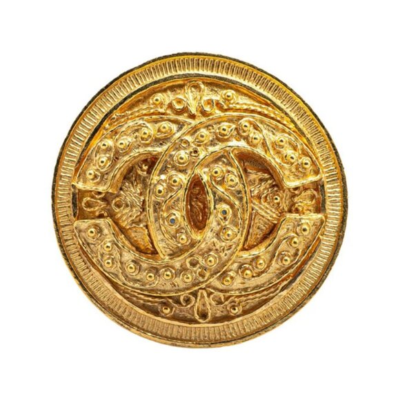 CHANEL CC Logo Round Brooch Gold Tone 94A Pin Auth - Picture 2 of 4